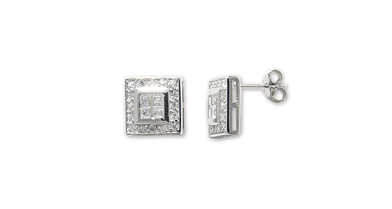 Sterling Silver Square Cubic Zirconia Stud Earrings